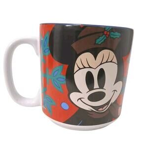 90s Disney Store MINNIE MOUSE Christmas Coffee Mug Cup 12 oz Red Holly Berries